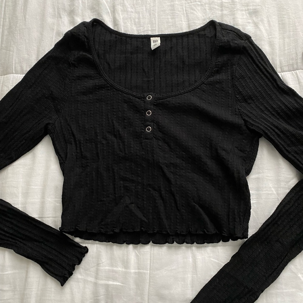 Gray ribbed long sleeve crop top - Picture 1 of 1